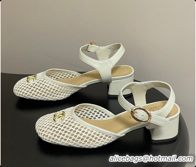 Charming Chanel Slingbacks Mesh & Goatskin White 6080104