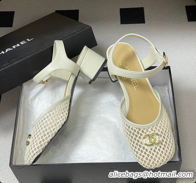 Charming Chanel Slingbacks Mesh & Goatskin White 6080104