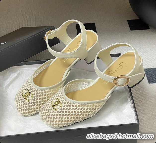 Charming Chanel Slingbacks Mesh & Goatskin White 6080104