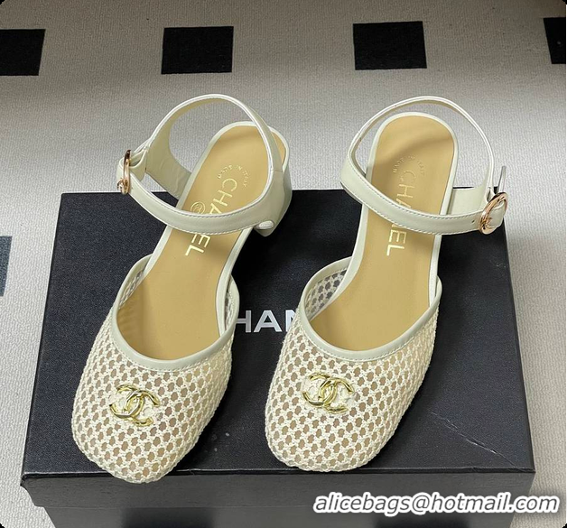 Charming Chanel Slingbacks Mesh & Goatskin White 6080104