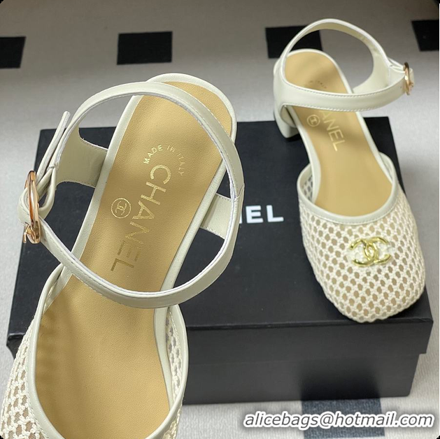 Charming Chanel Slingbacks Mesh & Goatskin White 6080104