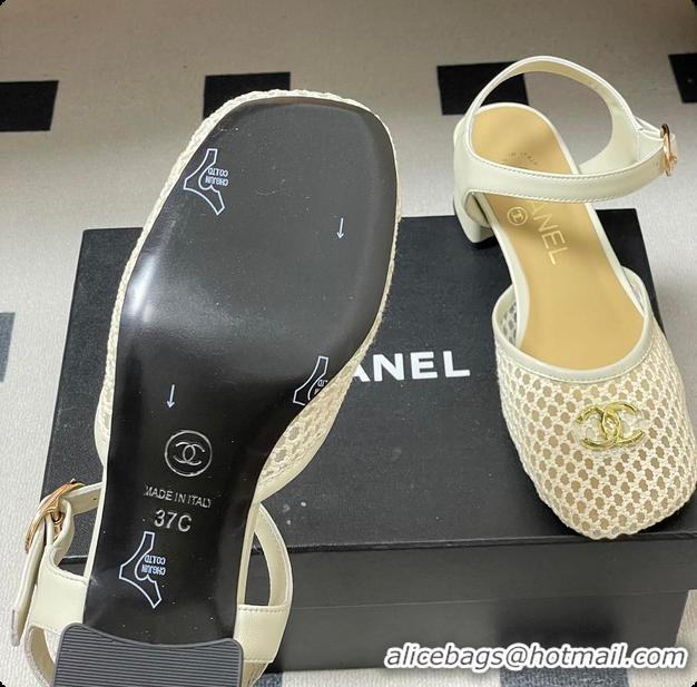 Charming Chanel Slingbacks Mesh & Goatskin White 6080104