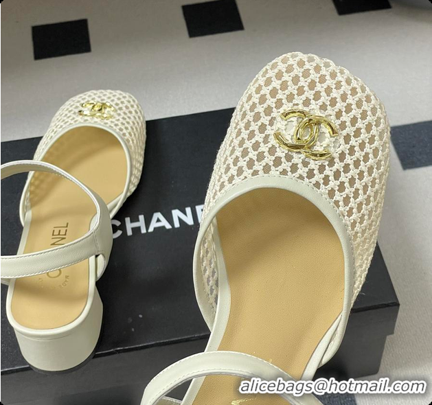 Charming Chanel Slingbacks Mesh & Goatskin White 6080104