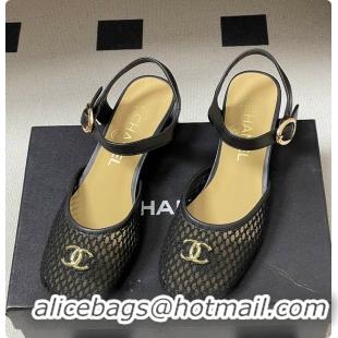 Low Cost Chanel Slingbacks Mesh & Goatskin Black 6080104