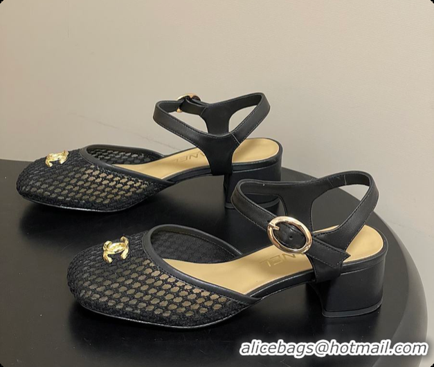 Low Cost Chanel Slingbacks Mesh & Goatskin Black 6080104