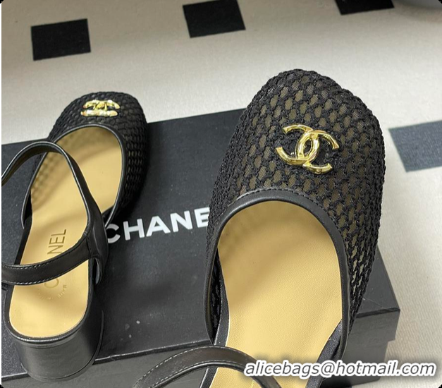 Low Cost Chanel Slingbacks Mesh & Goatskin Black 6080104