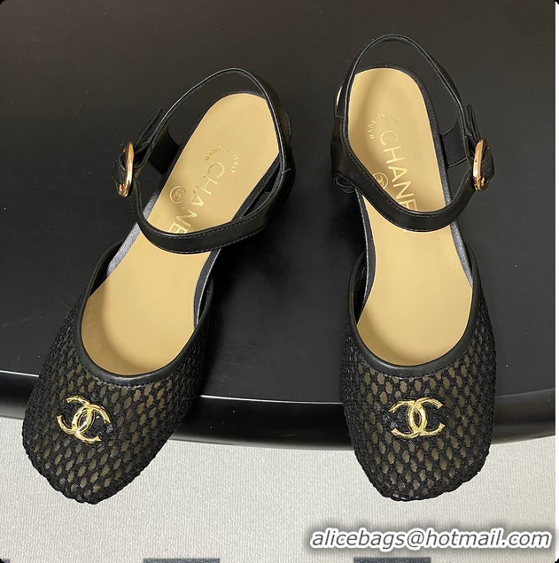 Low Cost Chanel Slingbacks Mesh & Goatskin Black 6080104