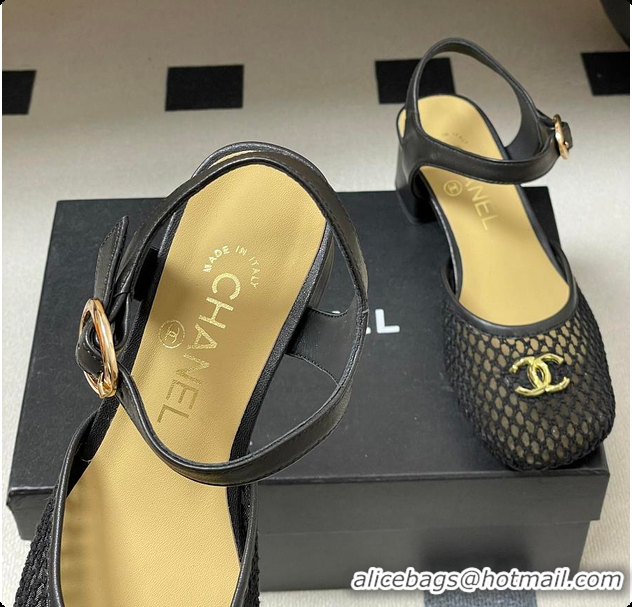 Low Cost Chanel Slingbacks Mesh & Goatskin Black 6080104