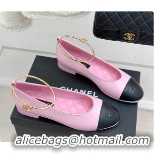 Good Quality Chanel Ballerina Sheepskin Light Pink & Black 6080105