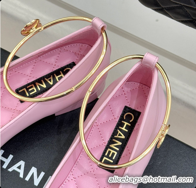 Good Quality Chanel Ballerina Sheepskin Light Pink & Black 6080105