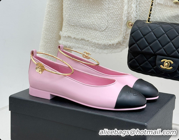 Good Quality Chanel Ballerina Sheepskin Light Pink & Black 6080105