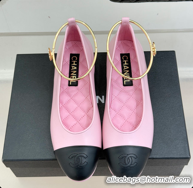 Good Quality Chanel Ballerina Sheepskin Light Pink & Black 6080105