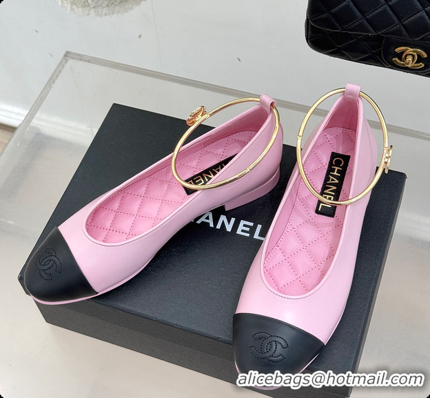 Good Quality Chanel Ballerina Sheepskin Light Pink & Black 6080105