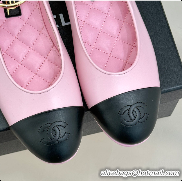 Good Quality Chanel Ballerina Sheepskin Light Pink & Black 6080105