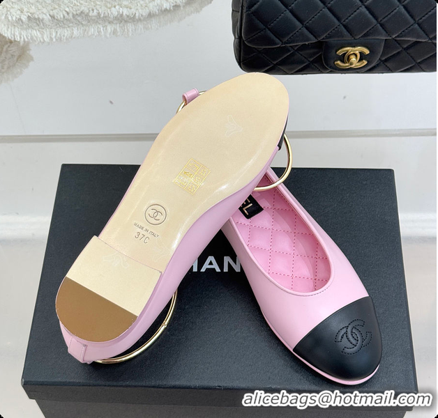 Good Quality Chanel Ballerina Sheepskin Light Pink & Black 6080105