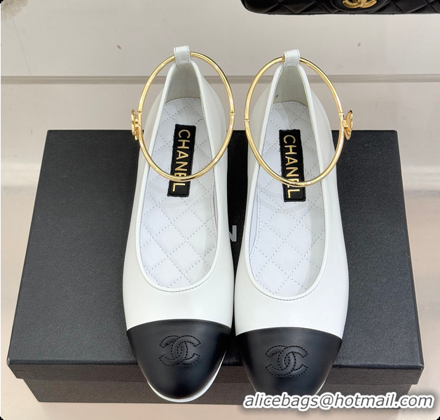 Pretty Style Chanel Ballerina Sheepskin White & Black 6080105
