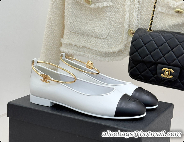 Pretty Style Chanel Ballerina Sheepskin White & Black 6080105