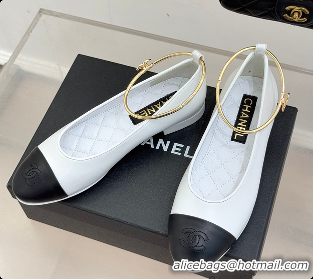 Pretty Style Chanel Ballerina Sheepskin White & Black 6080105
