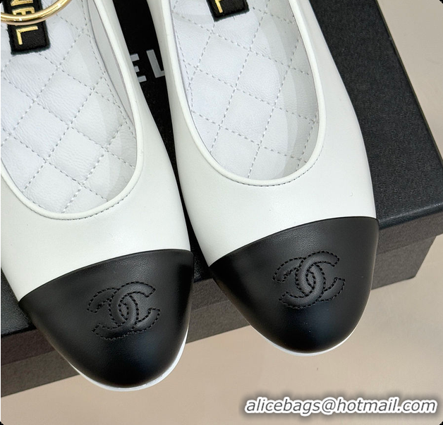 Pretty Style Chanel Ballerina Sheepskin White & Black 6080105