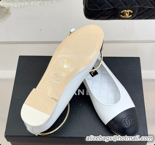 Pretty Style Chanel Ballerina Sheepskin White & Black 6080105
