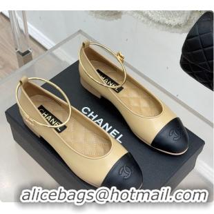 Grade Quality Chanel Ballerina Sheepskin Beige & Black 6080105