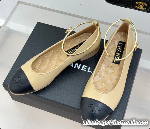 Grade Quality Chanel Ballerina Sheepskin Beige & Black 6080105