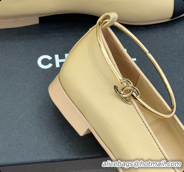 Grade Quality Chanel Ballerina Sheepskin Beige & Black 6080105
