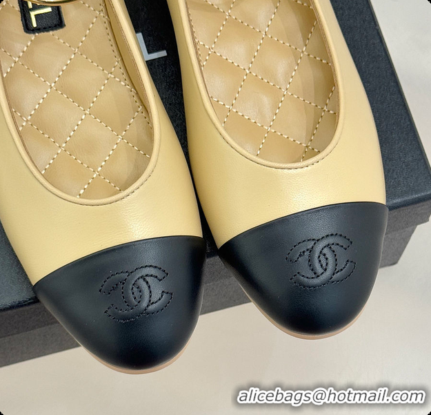 Grade Quality Chanel Ballerina Sheepskin Beige & Black 6080105