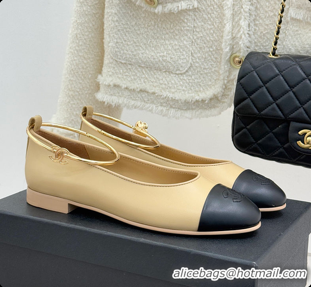 Grade Quality Chanel Ballerina Sheepskin Beige & Black 6080105