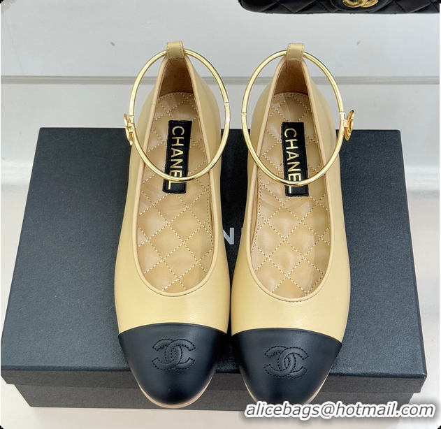 Grade Quality Chanel Ballerina Sheepskin Beige & Black 6080105