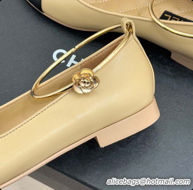 Grade Quality Chanel Ballerina Sheepskin Beige & Black 6080105