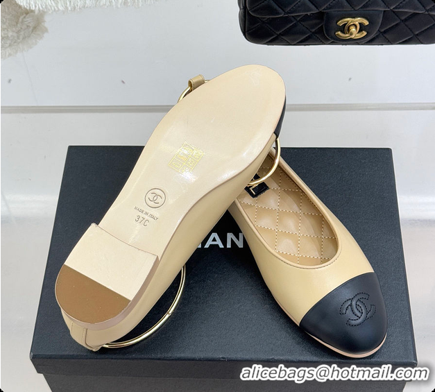 Grade Quality Chanel Ballerina Sheepskin Beige & Black 6080105