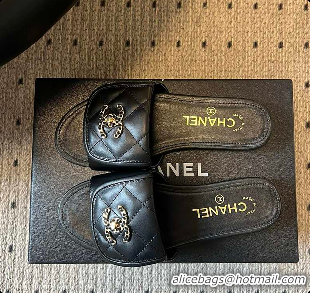 Discount Chanel Mules Shiny Calfskin Black 6080106