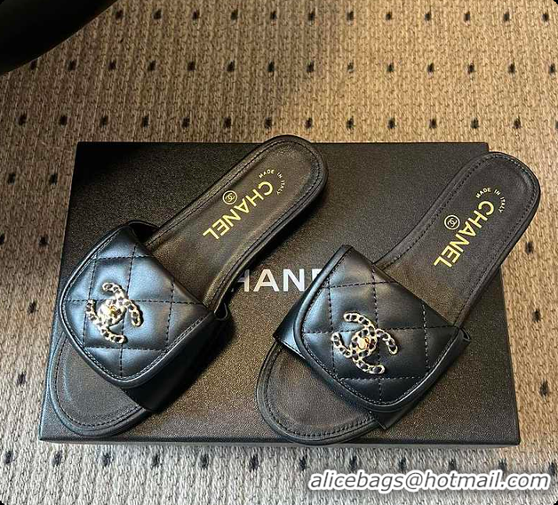 Discount Chanel Mules Shiny Calfskin Black 6080106