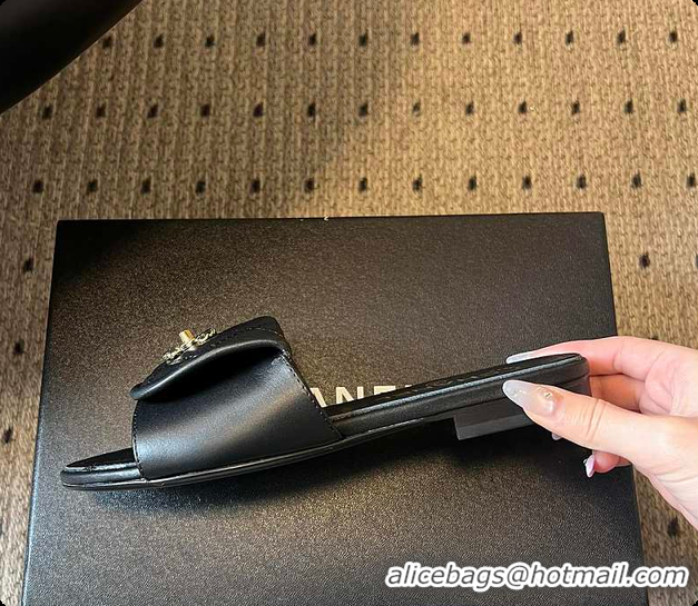 Discount Chanel Mules Shiny Calfskin Black 6080106