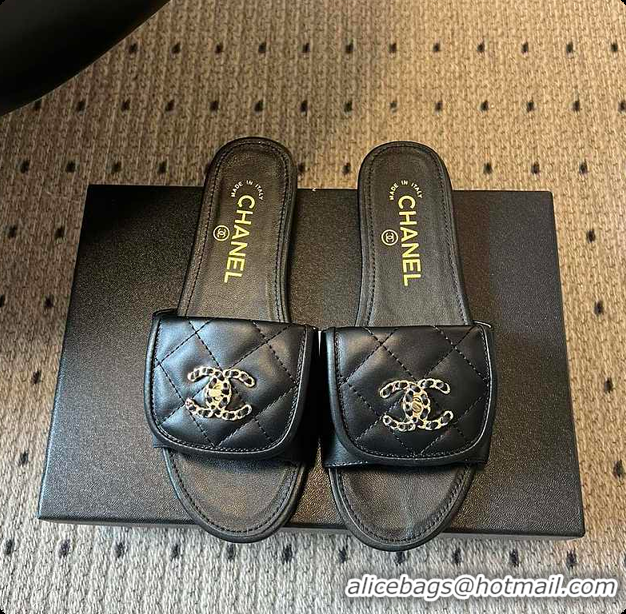 Discount Chanel Mules Shiny Calfskin Black 6080106