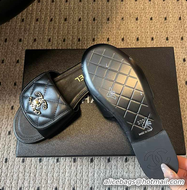 Discount Chanel Mules Shiny Calfskin Black 6080106