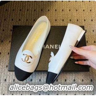 Unique Style Chanel Moccasins Calfskin & Grosgrain White & Black 6080107