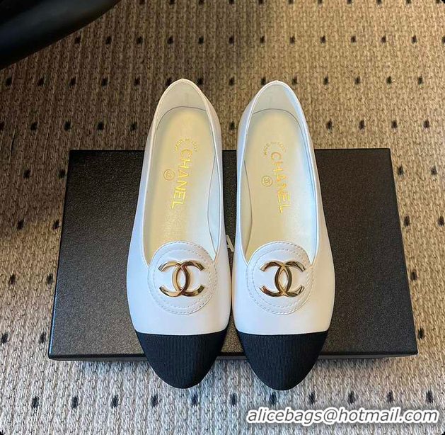 Unique Style Chanel Moccasins Calfskin & Grosgrain White & Black 6080107