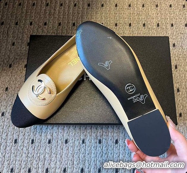 Low Price Chanel Moccasins Calfskin & Grosgrain Beige & Black 6080107