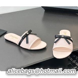 Best Grade Chanel Mules Mesh Light Pink & Black 6080108