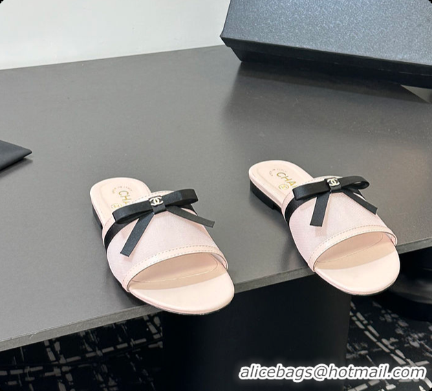 Best Grade Chanel Mules Mesh Light Pink & Black 6080108