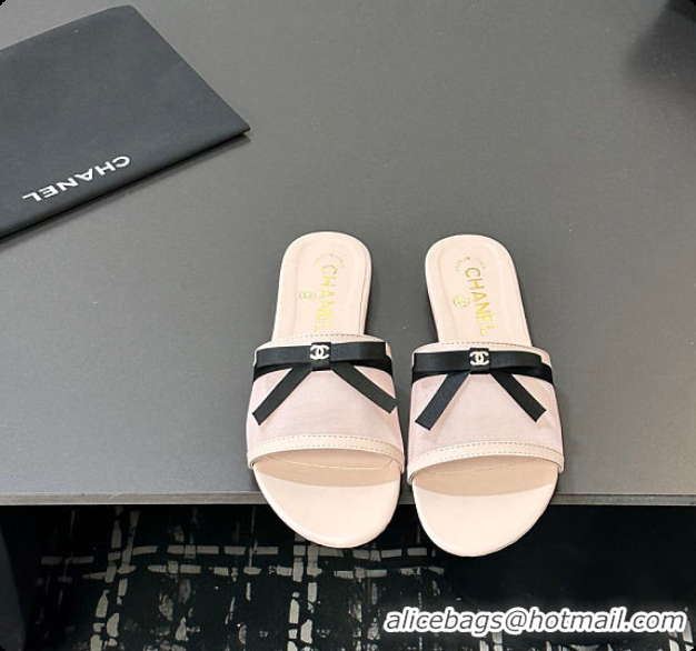 Best Grade Chanel Mules Mesh Light Pink & Black 6080108