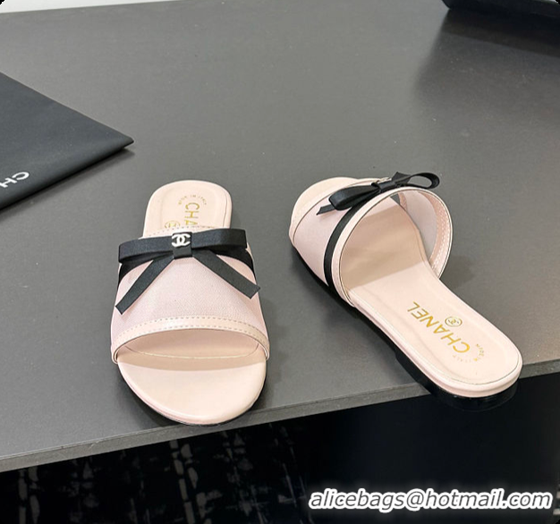 Best Grade Chanel Mules Mesh Light Pink & Black 6080108