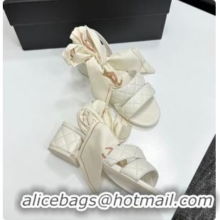 Good Product Chanel Quilted Lambskin Sandals With Scarf Detail White 6080109