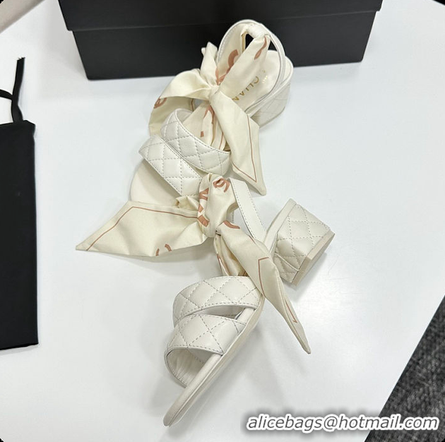 Good Product Chanel Quilted Lambskin Sandals With Scarf Detail White 6080109