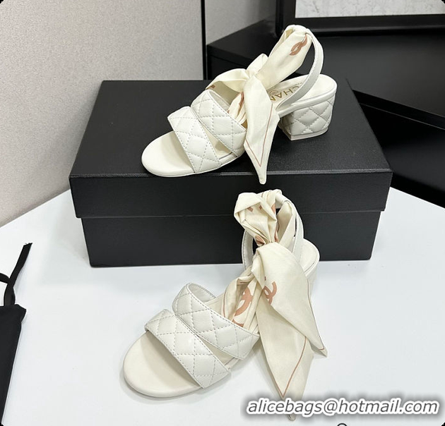 Good Product Chanel Quilted Lambskin Sandals With Scarf Detail White 6080109