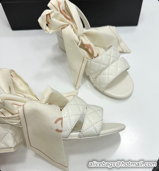 Good Product Chanel Quilted Lambskin Sandals With Scarf Detail White 6080109