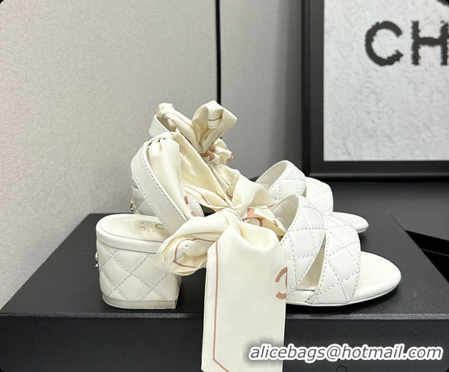 Good Product Chanel Quilted Lambskin Sandals With Scarf Detail White 6080109