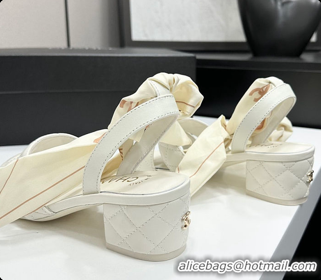 Good Product Chanel Quilted Lambskin Sandals With Scarf Detail White 6080109